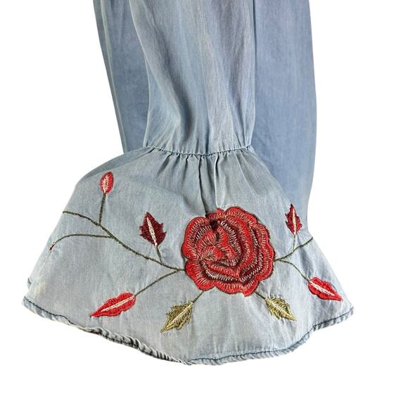 Speed Limit Mph Blue Off-Shoulder Embroidered Ruffle Sleeve Top Size M Cotton - Picture 4 of 9